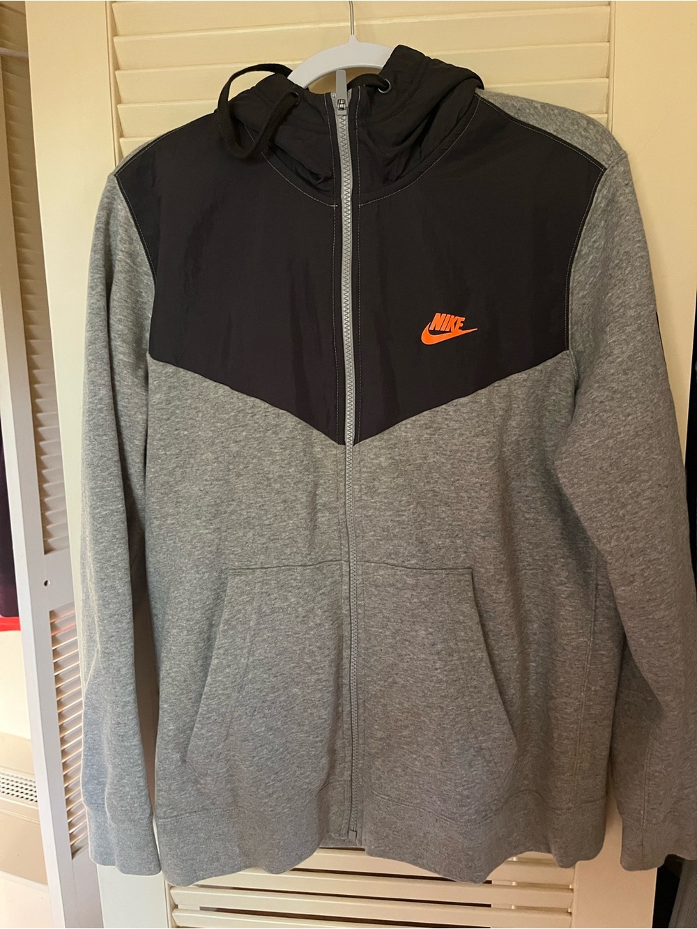 Nike Men's Gray & Black Hooded Zip Jacket with Orange Logo